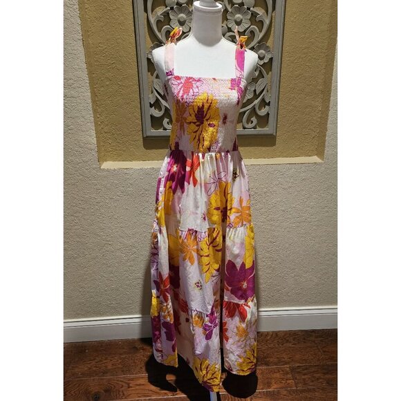 City Chic Dresses & Skirts - City Chic Vintage 1970's  Size 12 Midi Pink Floral Tiered Boho Coquette Garden